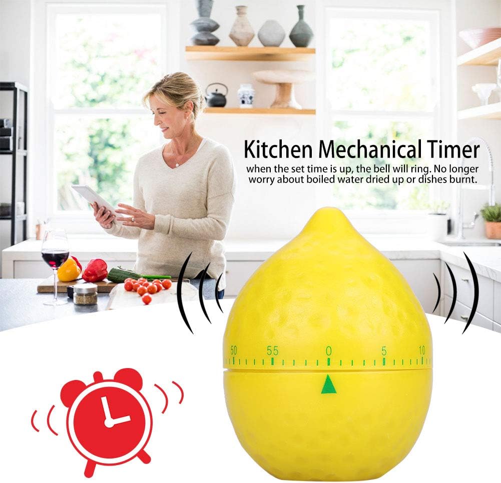 Lemon Mechanical Kitchen Timer, Cute Lemon Timer for Kids, Wind Up 60 Minutes Manual Countdown for Classroom, Home, Study and Cooking, 6.2x6.2x8cm