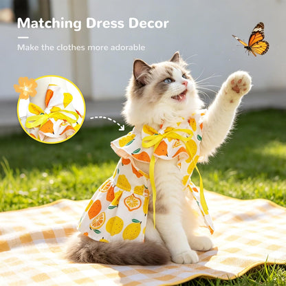 Cute Floral Small Dog Cat Harness Dress Outfits with Bow & Leash D-Ring,Soft Breathable Summer Ruffle Puppy Clothes Girl,3-Way Styling Female Dog Clothes for Chihuahua Yorkie Maltese(Yellow,XS)