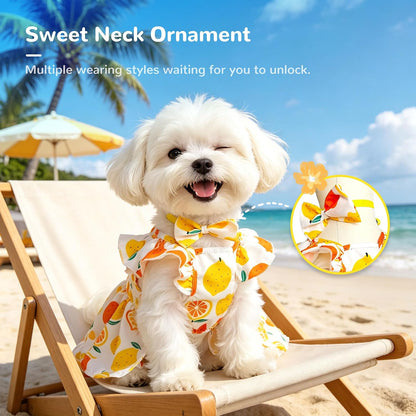 Cute Floral Small Dog Cat Harness Dress Outfits with Bow & Leash D-Ring,Soft Breathable Summer Ruffle Puppy Clothes Girl,3-Way Styling Female Dog Clothes for Chihuahua Yorkie Maltese(Yellow,XS)