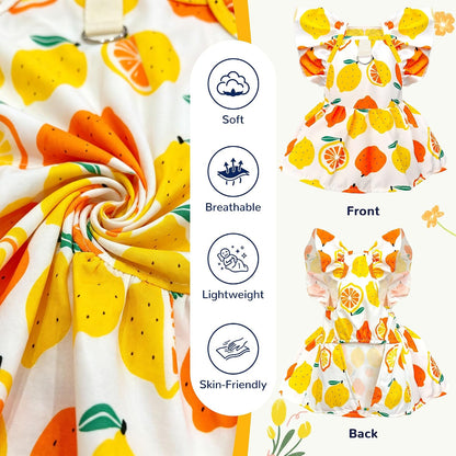 Cute Floral Small Dog Cat Harness Dress Outfits with Bow & Leash D-Ring,Soft Breathable Summer Ruffle Puppy Clothes Girl,3-Way Styling Female Dog Clothes for Chihuahua Yorkie Maltese(Yellow,XS)