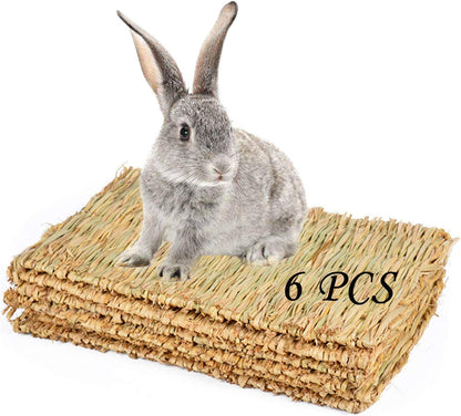6 Pack Rabbit Grass Mat,Bunny Natural Straw Woven Bed,Small Animal Cages Hay Nest Sleeping,Chewing,Nesting and Toys for Rabbits Guinea Pig Hamster Hedgehog and Squirrel Bed Mat