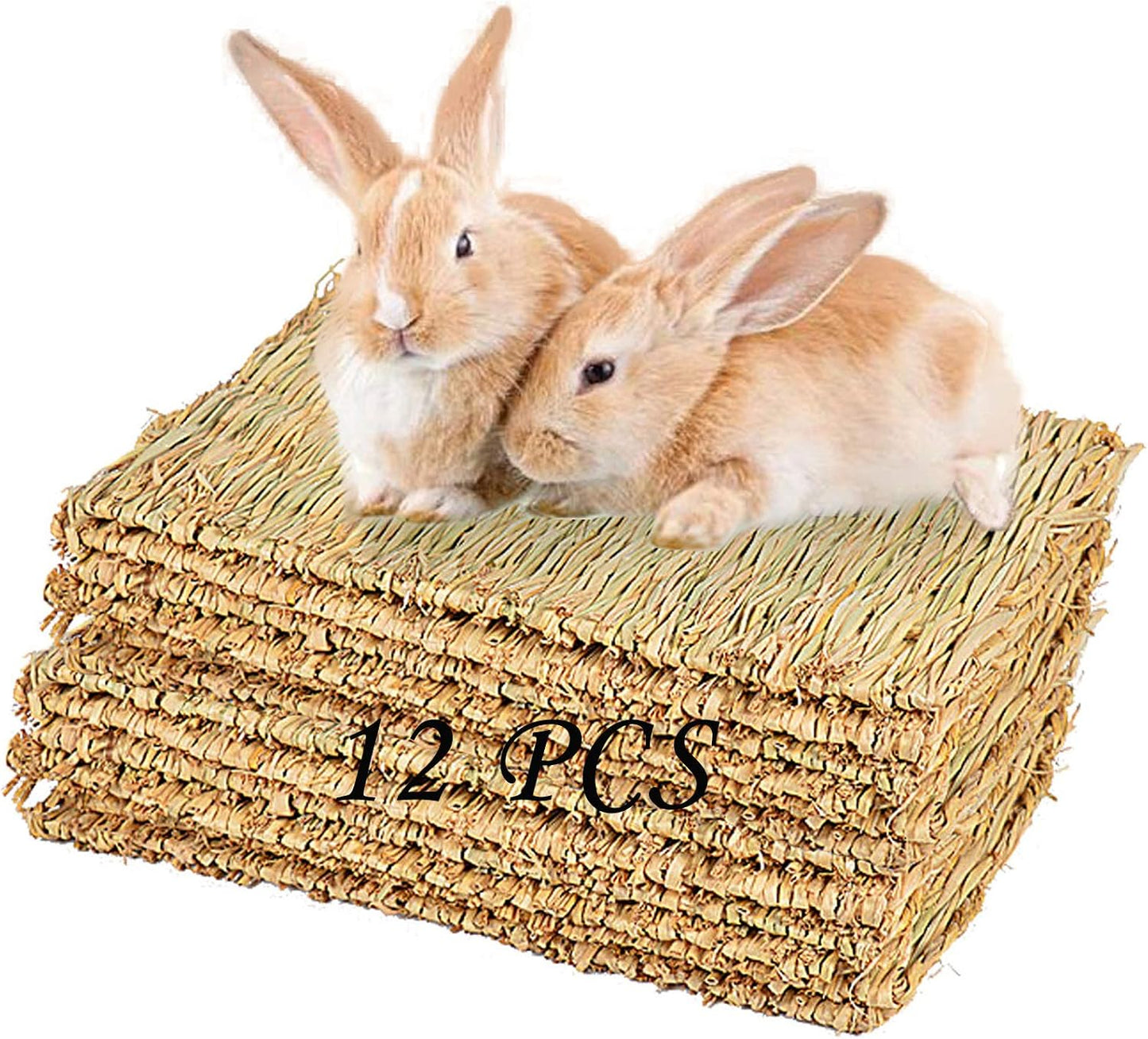 6 Pack Rabbit Grass Mat,Bunny Natural Straw Woven Bed,Small Animal Cages Hay Nest Sleeping,Chewing,Nesting and Toys for Rabbits Guinea Pig Hamster Hedgehog and Squirrel Bed Mat