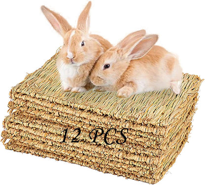6 Pack Rabbit Grass Mat,Bunny Natural Straw Woven Bed,Small Animal Cages Hay Nest Sleeping,Chewing,Nesting and Toys for Rabbits Guinea Pig Hamster Hedgehog and Squirrel Bed Mat