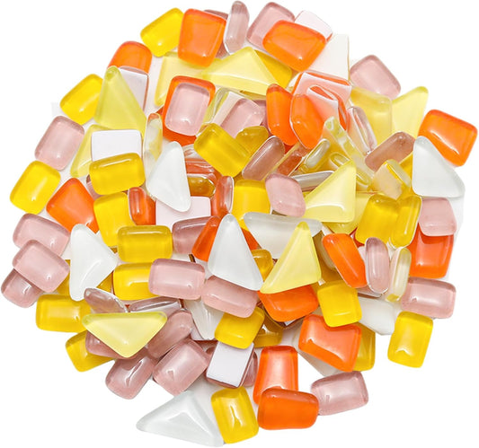 200g Assorted Colors Irregular Crystal Glass Mosaic Tiles, Colorful Glass Mosaic Kits for Bathroom Kitchen Home Decoration DIY Art Projects(Yellow Series)