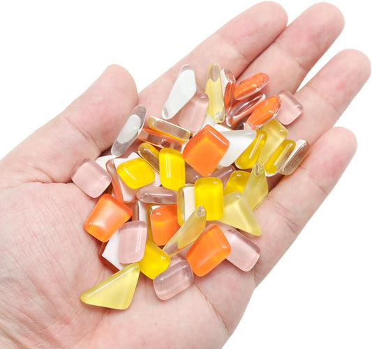 200g Assorted Colors Irregular Crystal Glass Mosaic Tiles, Colorful Glass Mosaic Kits for Bathroom Kitchen Home Decoration DIY Art Projects(Yellow Series)