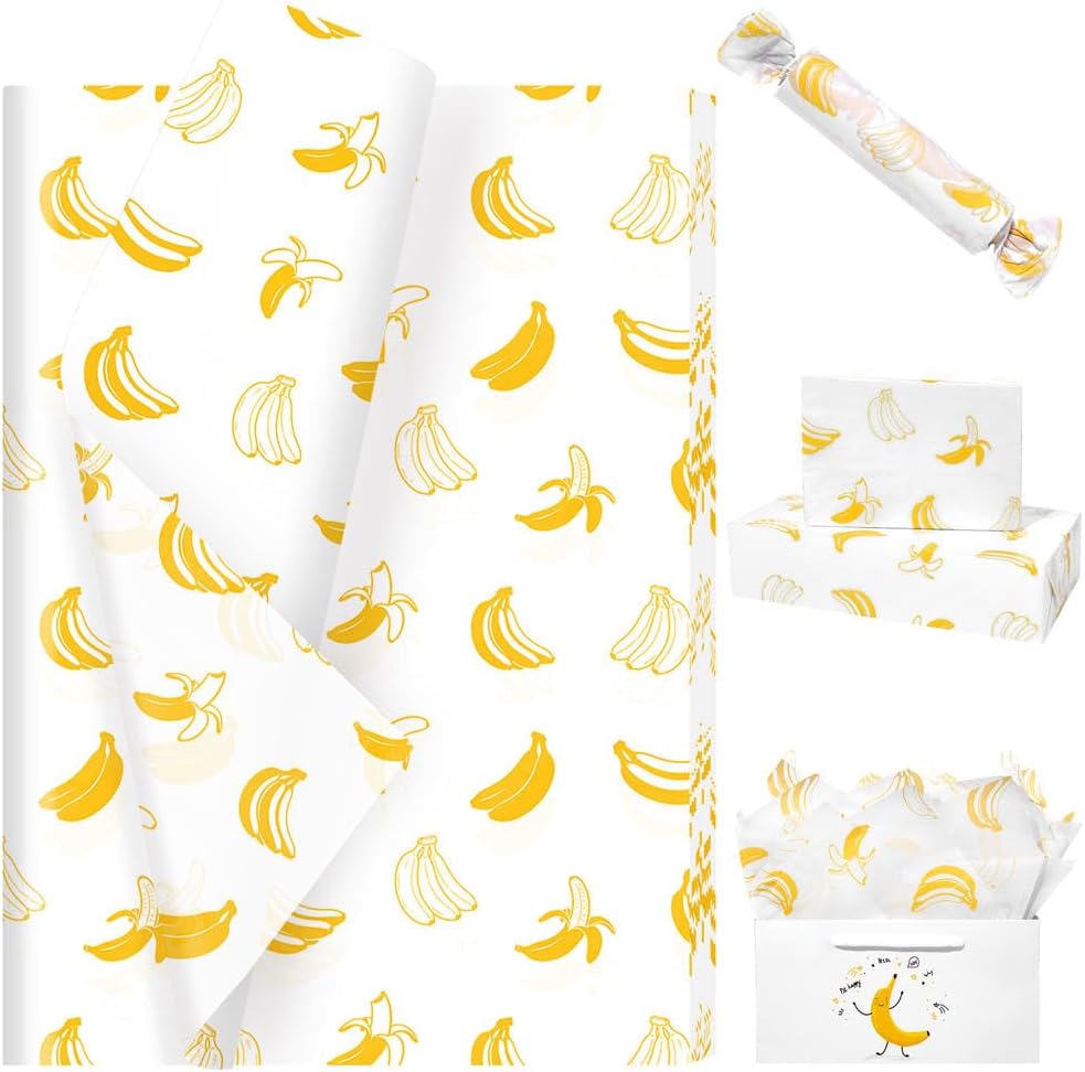 100 Sheets Banana Tissue Paper for Gift Bags, Cute Fruit Pattern Gift Wrapping Paper for Birthday, Summer, Wedding, Baby Shower, Art Craft, Party Favor Decoration, 14 x 20 in