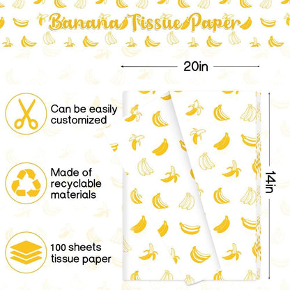 100 Sheets Banana Tissue Paper for Gift Bags, Cute Fruit Pattern Gift Wrapping Paper for Birthday, Summer, Wedding, Baby Shower, Art Craft, Party Favor Decoration, 14 x 20 in