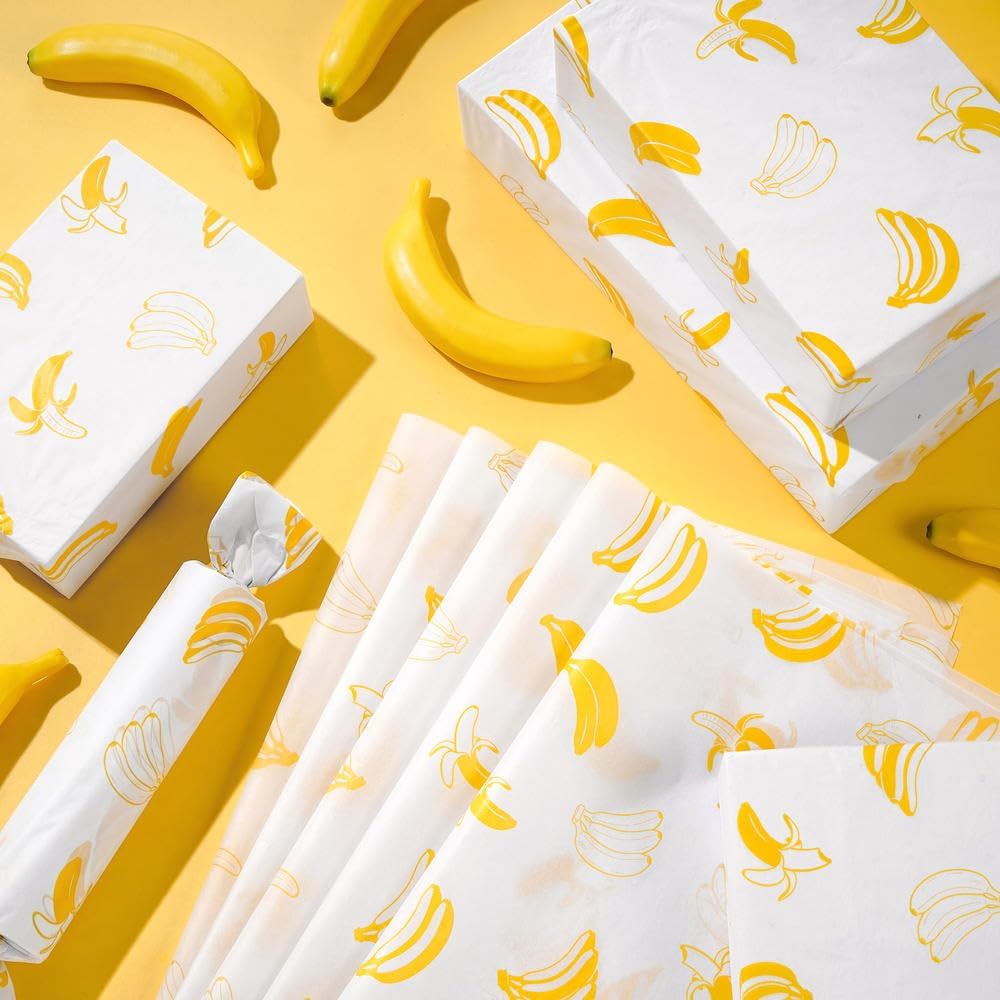 100 Sheets Banana Tissue Paper for Gift Bags, Cute Fruit Pattern Gift Wrapping Paper for Birthday, Summer, Wedding, Baby Shower, Art Craft, Party Favor Decoration, 14 x 20 in