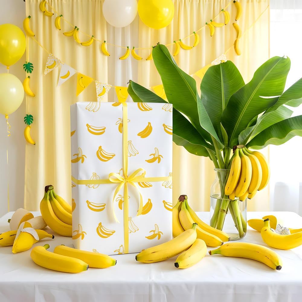 100 Sheets Banana Tissue Paper for Gift Bags, Cute Fruit Pattern Gift Wrapping Paper for Birthday, Summer, Wedding, Baby Shower, Art Craft, Party Favor Decoration, 14 x 20 in