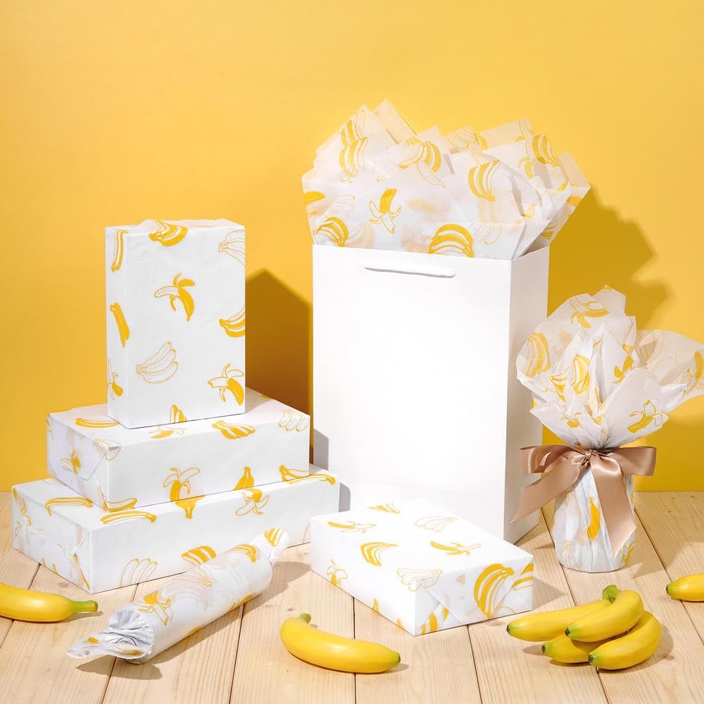 100 Sheets Banana Tissue Paper for Gift Bags, Cute Fruit Pattern Gift Wrapping Paper for Birthday, Summer, Wedding, Baby Shower, Art Craft, Party Favor Decoration, 14 x 20 in