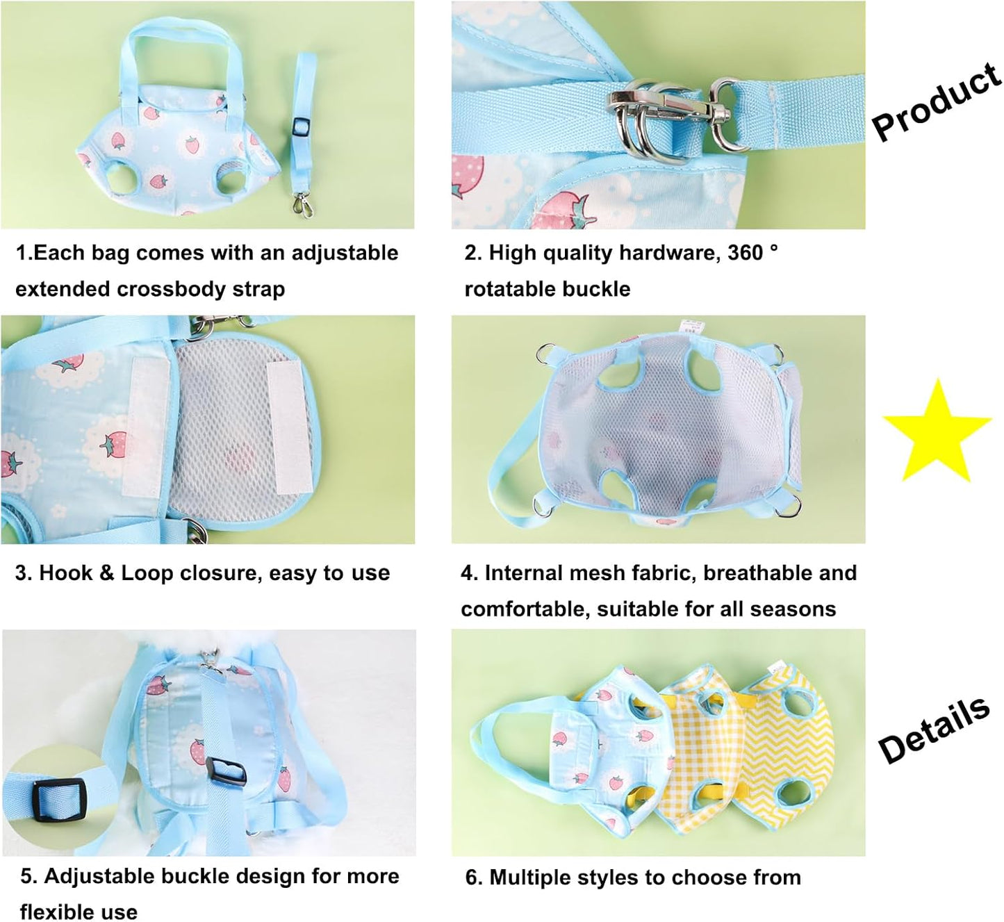 Pet Bag Carrier Sling Cat Carrier, Hands Free Shoulder Crossbody Dog Carrier Pouch, Cat Sling Carrier Outdoor Travel Yellow Grid L