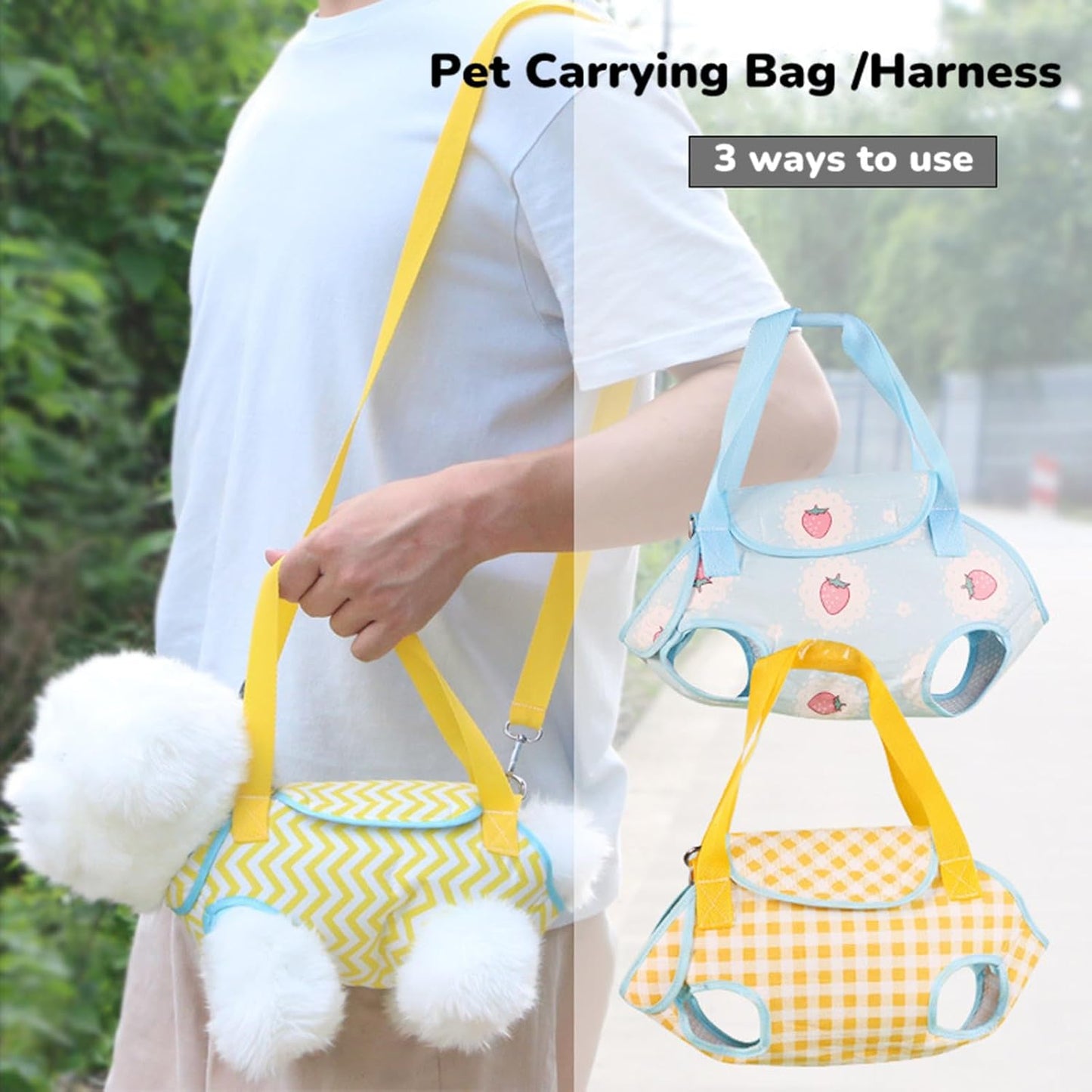 Pet Bag Carrier Sling Cat Carrier, Hands Free Shoulder Crossbody Dog Carrier Pouch, Cat Sling Carrier Outdoor Travel Yellow Grid L