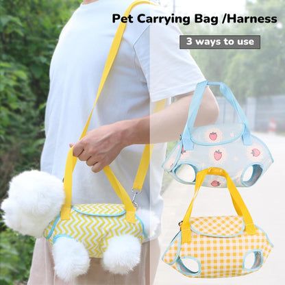 Pet Bag Carrier Sling Cat Carrier, Hands Free Shoulder Crossbody Dog Carrier Pouch, Cat Sling Carrier Outdoor Travel Yellow Grid L