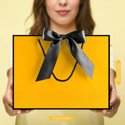 Gift Bags with Handles, 12.6" Medium Gift Bag with 2 Tissue Paper and 1 Card for Graduation Wedding Baby Shower Bridal Shower Engagement Birthday Party Favors (Yellow-Black)