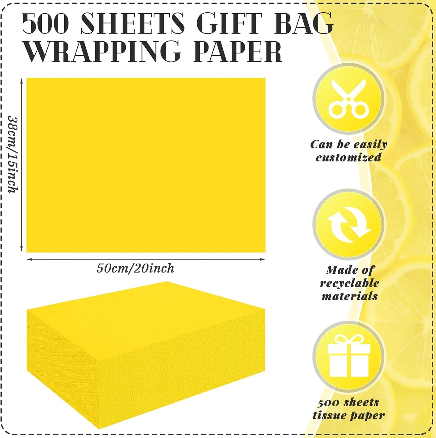 500 Sheets Yellow Tissue Paper Bulk for Gift Bags 15 x 20 Inch Acid Free Wrapping Sheets for Back to School, Fall Harvest, Sunflower Wedding, Birthday, Gift Bag Filler, DIY Crafts