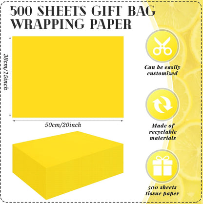 500 Sheets Yellow Tissue Paper Bulk for Gift Bags 15 x 20 Inch Acid Free Wrapping Sheets for Back to School, Fall Harvest, Sunflower Wedding, Birthday, Gift Bag Filler, DIY Crafts