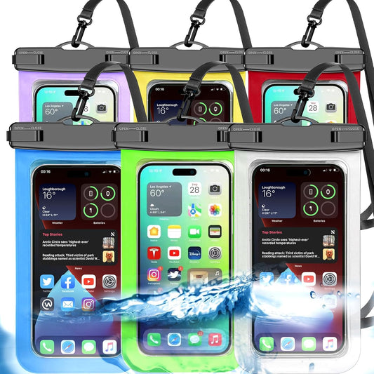 Waterproof Phone Pouch,6 Pack Multicolor Phone Case Dry Bag,Protection Level: IP68,Beach Cruise for Apple iPhone,Samsung,and More,Lanyard Included,(Fits Up to 8.3”),White,Blue,Red,Purple,Yellow,Green