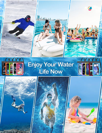 Waterproof Phone Pouch,6 Pack Multicolor Phone Case Dry Bag,Protection Level: IP68,Beach Cruise for Apple iPhone,Samsung,and More,Lanyard Included,(Fits Up to 8.3”),White,Blue,Red,Purple,Yellow,Green