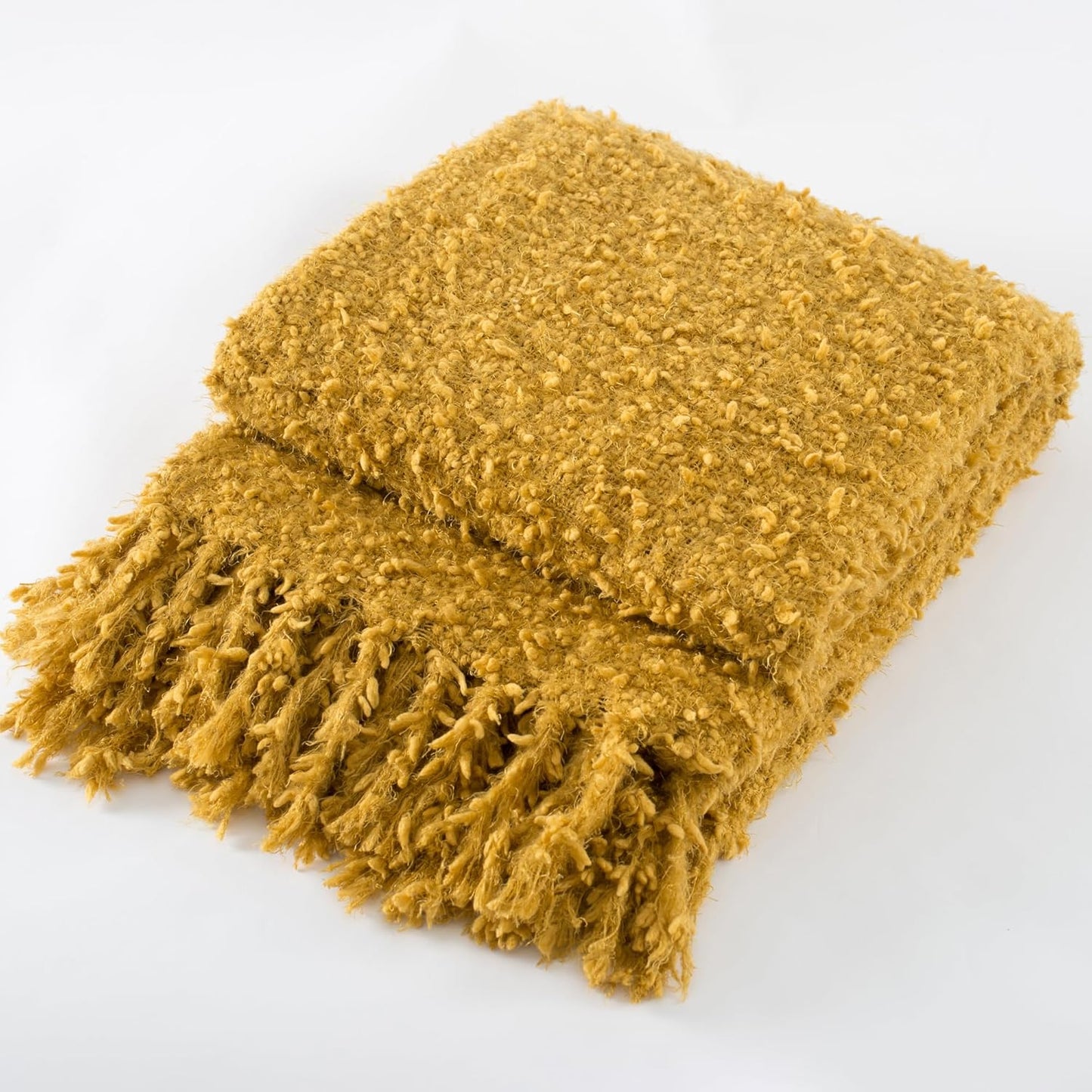 Winter Knit Throw Blanket Fluffy Fuzzy Soft Lightweight Cozy Farmhouse Tassels Chunky Knitted Throws for Couch Sofa Bed (Mustard Yellow, 50"x60")