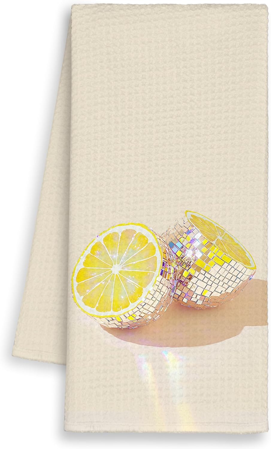 Disco Lemon Kitchen Towels, Yellow Preppy Hand Towels Decor for Bathroom Girly Room, Trendy Dish Towel, Glam Disco Ball Maximalist Tea Bar Waffle Towel for College Dorm Girls Home 16x24in