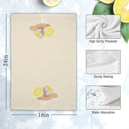 Disco Lemon Kitchen Towels, Yellow Preppy Hand Towels Decor for Bathroom Girly Room, Trendy Dish Towel, Glam Disco Ball Maximalist Tea Bar Waffle Towel for College Dorm Girls Home 16x24in