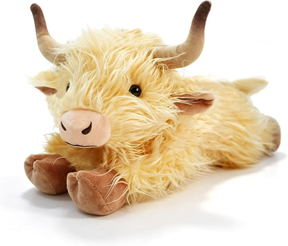 Highland Cow Stuffed Animal, 13.4in Unique Stuffed Animal Plush, Highland Cattle Farm Toy Present for Kids Adults Christmas Halloween Birthday (Yellow)