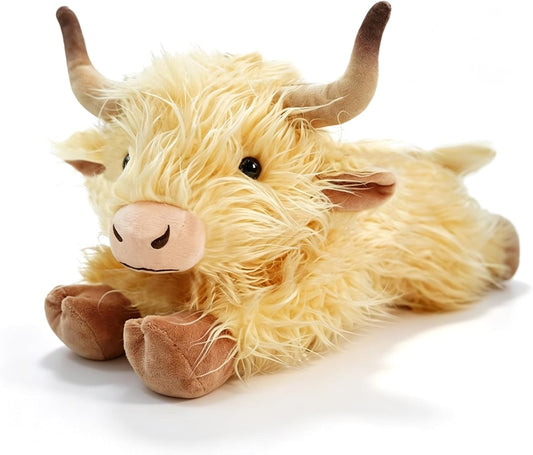 Highland Cow Stuffed Animal, 13.4in Unique Stuffed Animal Plush, Highland Cattle Farm Toy Present for Kids Adults Christmas Halloween Birthday (Yellow)