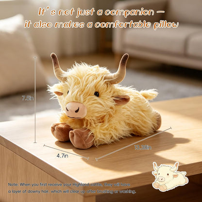 Highland Cow Stuffed Animal, 13.4in Unique Stuffed Animal Plush, Highland Cattle Farm Toy Present for Kids Adults Christmas Halloween Birthday (Yellow)
