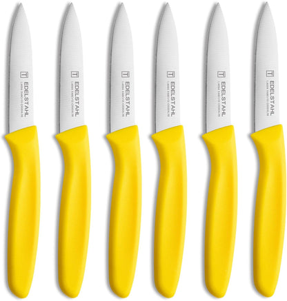 Paring Knife,Stainless Steel Paring Knives Set of 6,Super Sharp Vegetable&Fruit Knife,Straight Edge Paring Knifes,PP Plastic Ergonomic Handle,Yellow Peeling Knifes