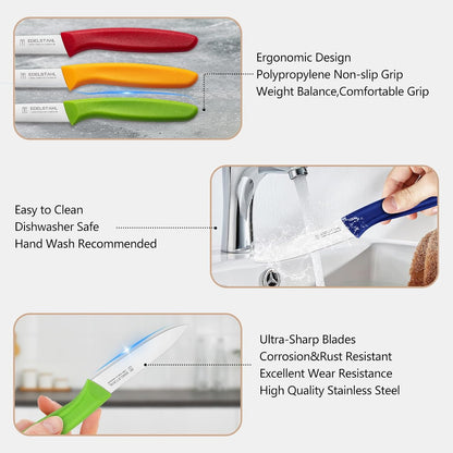 Paring Knife,Stainless Steel Paring Knives Set of 6,Super Sharp Vegetable&Fruit Knife,Straight Edge Paring Knifes,PP Plastic Ergonomic Handle,Yellow Peeling Knifes