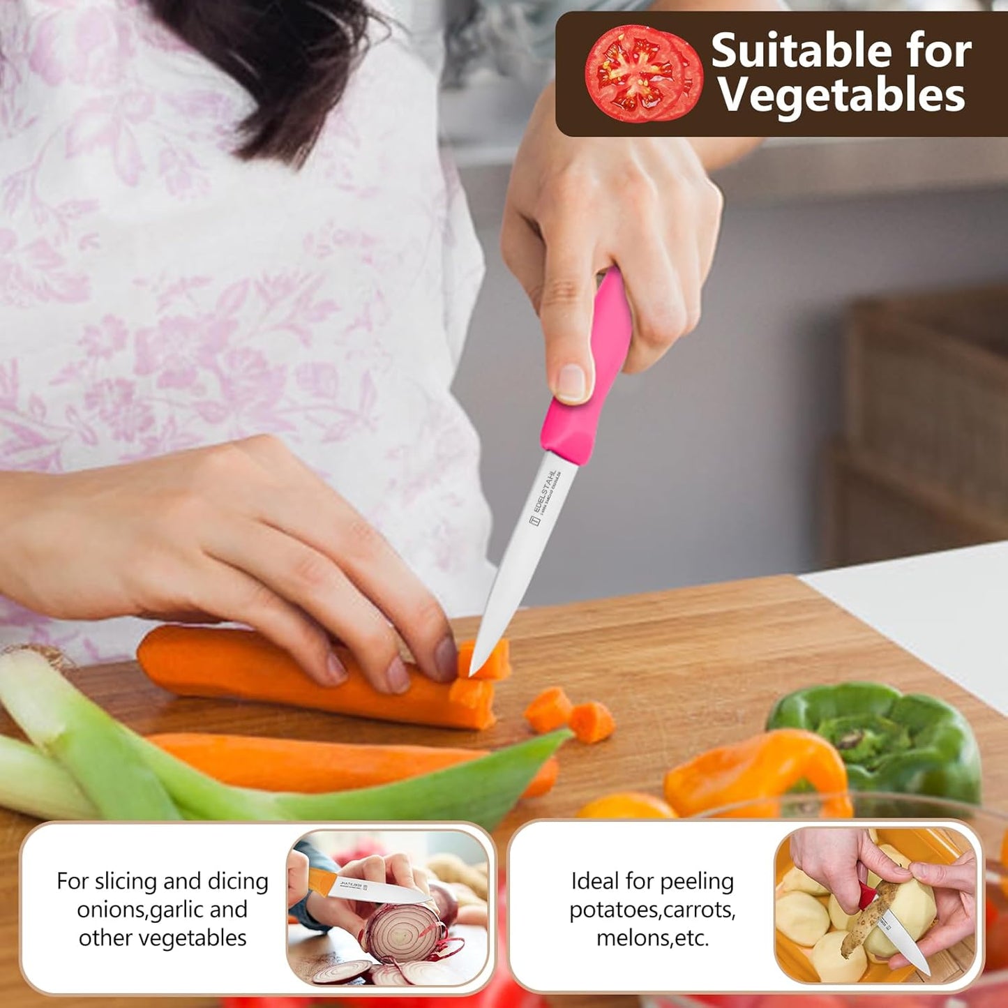 Paring Knife,Stainless Steel Paring Knives Set of 6,Super Sharp Vegetable&Fruit Knife,Straight Edge Paring Knifes,PP Plastic Ergonomic Handle,Yellow Peeling Knifes