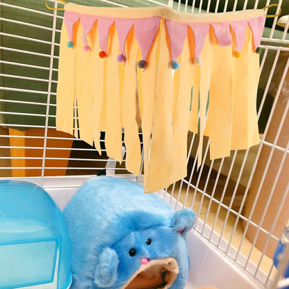Small Animal Hideout Cave for Hamster and Guinea Pig, Yellow Four-Sided Corner Shelter, Soft Pet Hideaway House for Bunny, Chinchilla, Suitable for Year-Round Use