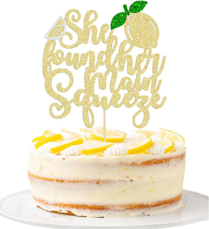 1Pc She Found Her Main Squeeze Cake Topper Glitter Fruit Lemon Bridal Shower Cake Pick Decoration for Lemon Theme Wedding Engagement Bridal Shower Bachelorette Party Supplies Gold