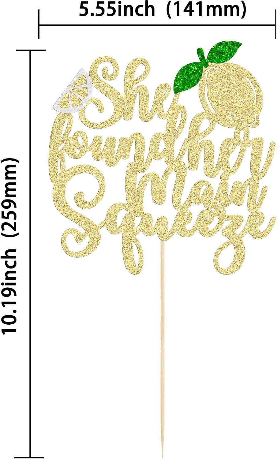 1Pc She Found Her Main Squeeze Cake Topper Glitter Fruit Lemon Bridal Shower Cake Pick Decoration for Lemon Theme Wedding Engagement Bridal Shower Bachelorette Party Supplies Gold
