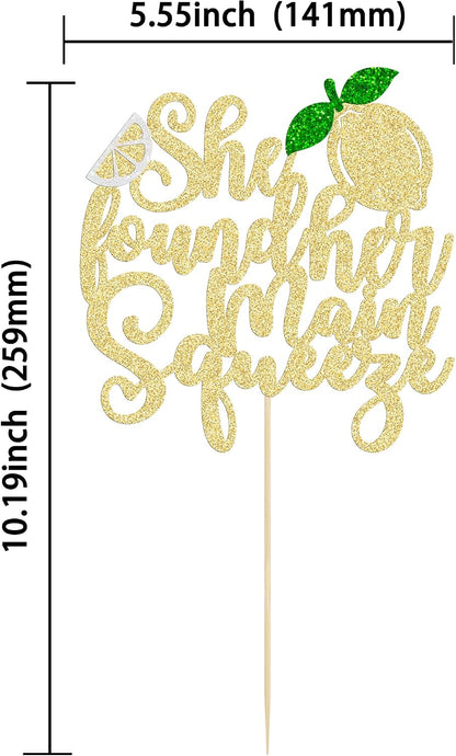 1Pc She Found Her Main Squeeze Cake Topper Glitter Fruit Lemon Bridal Shower Cake Pick Decoration for Lemon Theme Wedding Engagement Bridal Shower Bachelorette Party Supplies Gold
