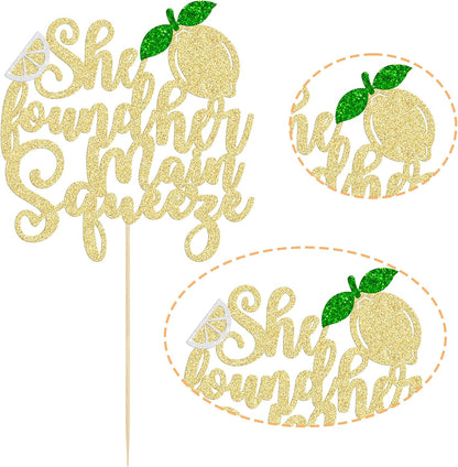 1Pc She Found Her Main Squeeze Cake Topper Glitter Fruit Lemon Bridal Shower Cake Pick Decoration for Lemon Theme Wedding Engagement Bridal Shower Bachelorette Party Supplies Gold