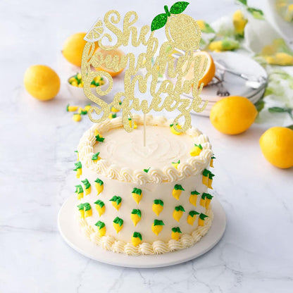 1Pc She Found Her Main Squeeze Cake Topper Glitter Fruit Lemon Bridal Shower Cake Pick Decoration for Lemon Theme Wedding Engagement Bridal Shower Bachelorette Party Supplies Gold
