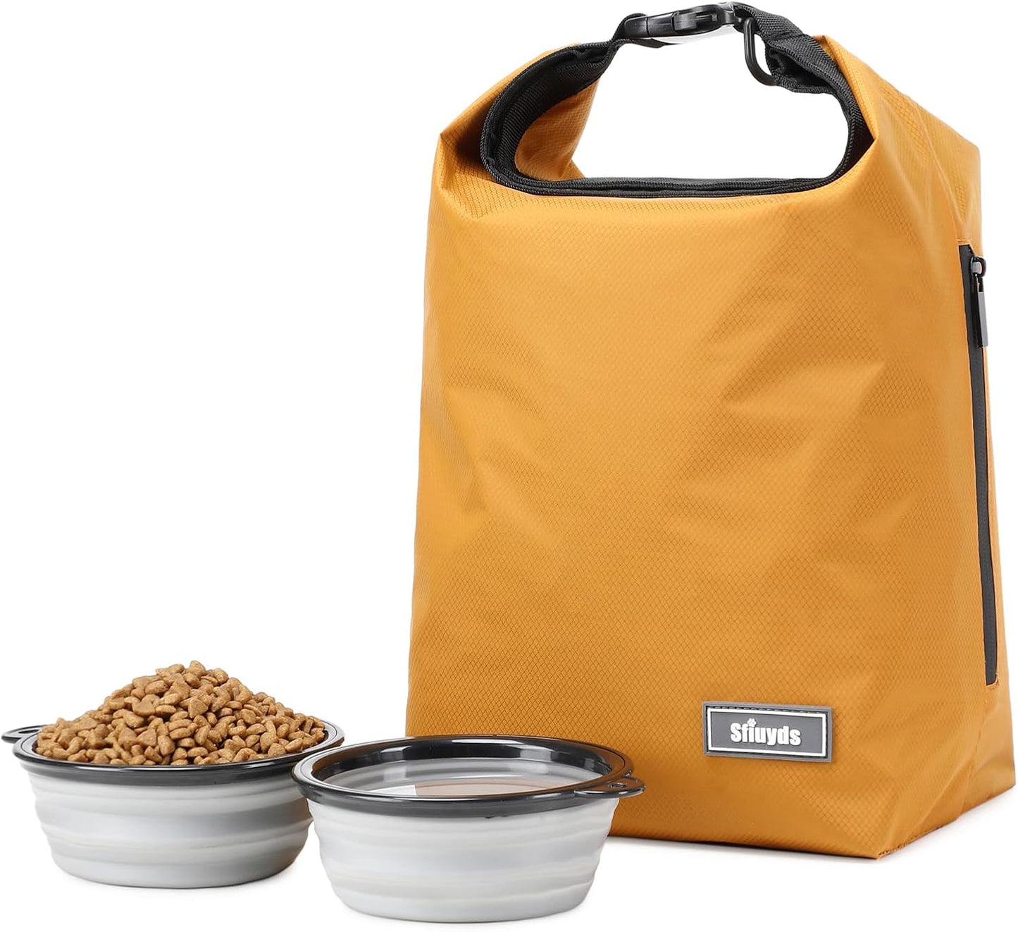 Dog Food Travel Bag 2PCS Collapsible Dog Travel Bowls dog food storage container 20L (Yellow, Large)
