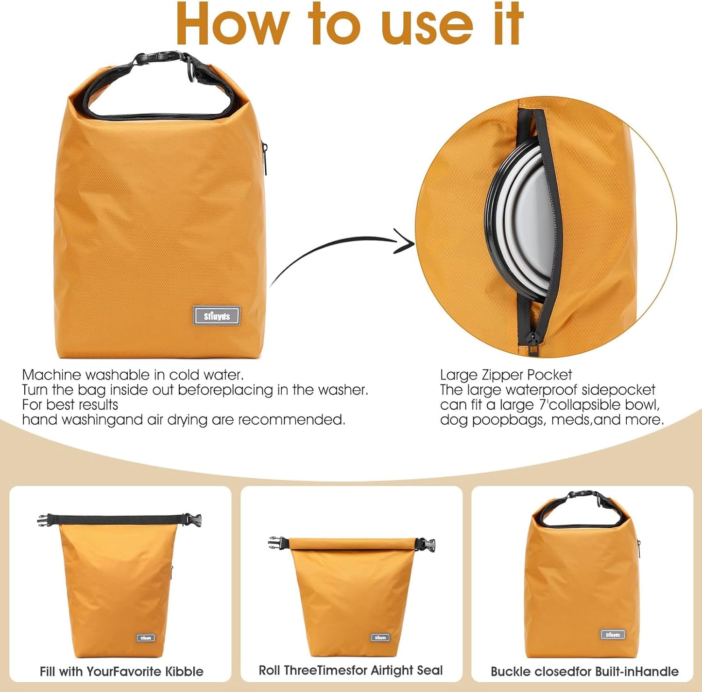 Dog Food Travel Bag 2PCS Collapsible Dog Travel Bowls dog food storage container 20L (Yellow, Large)