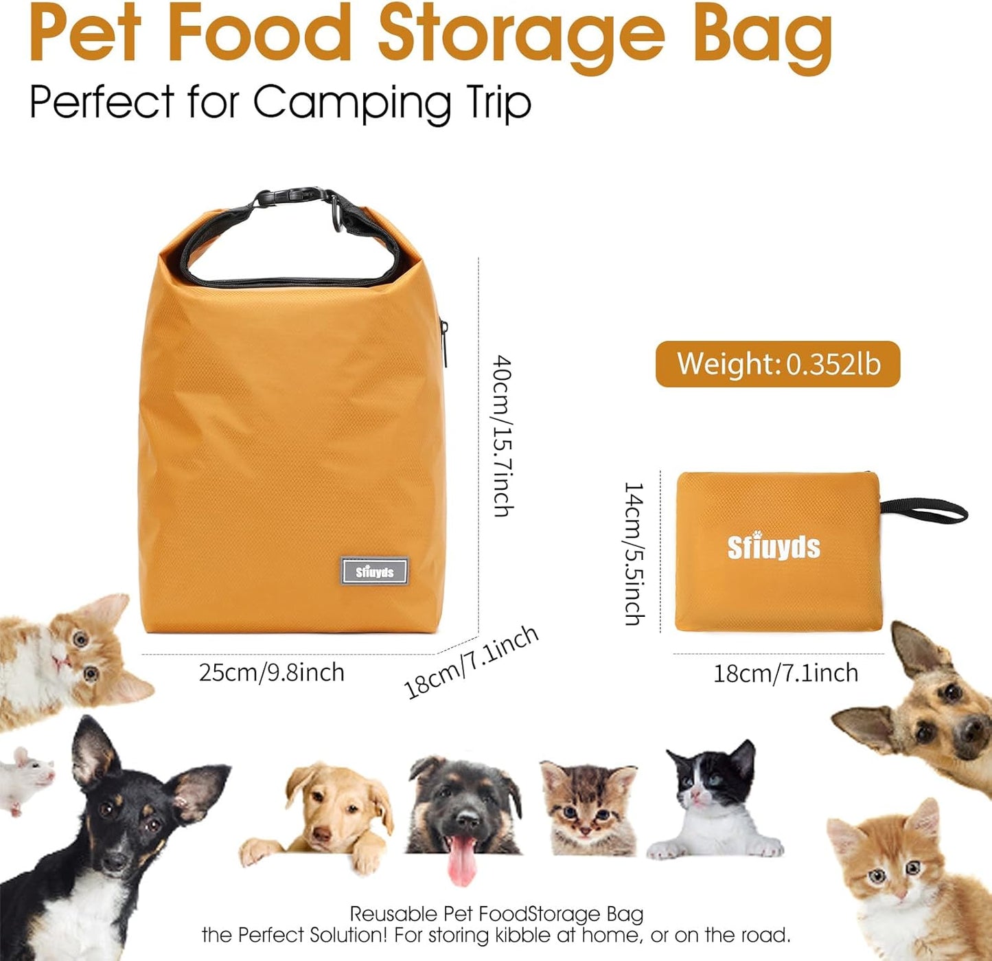 Dog Food Travel Bag 2PCS Collapsible Dog Travel Bowls dog food storage container 20L (Yellow, Large)