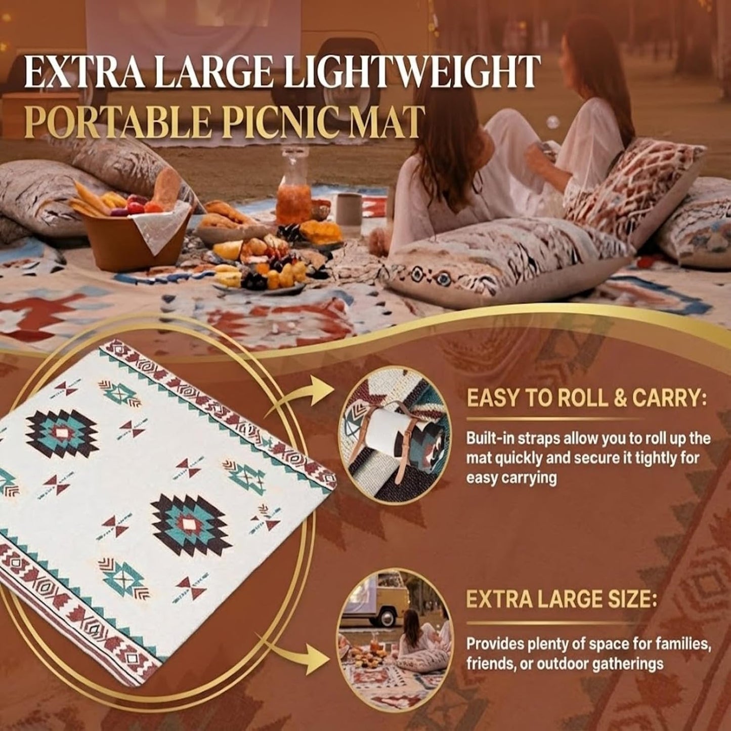 White Picnic Blanket, Extra Large Soft Cotton Gauze Picnic Rug 71"x71", Lightweight Breathable Blanket with Leather Handle, Machine Washable for Beach, Camping, Park, Couples (Yellow)