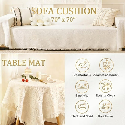 White Picnic Blanket, Extra Large Soft Cotton Gauze Picnic Rug 71"x71", Lightweight Breathable Blanket with Leather Handle, Machine Washable for Beach, Camping, Park, Couples (Yellow)