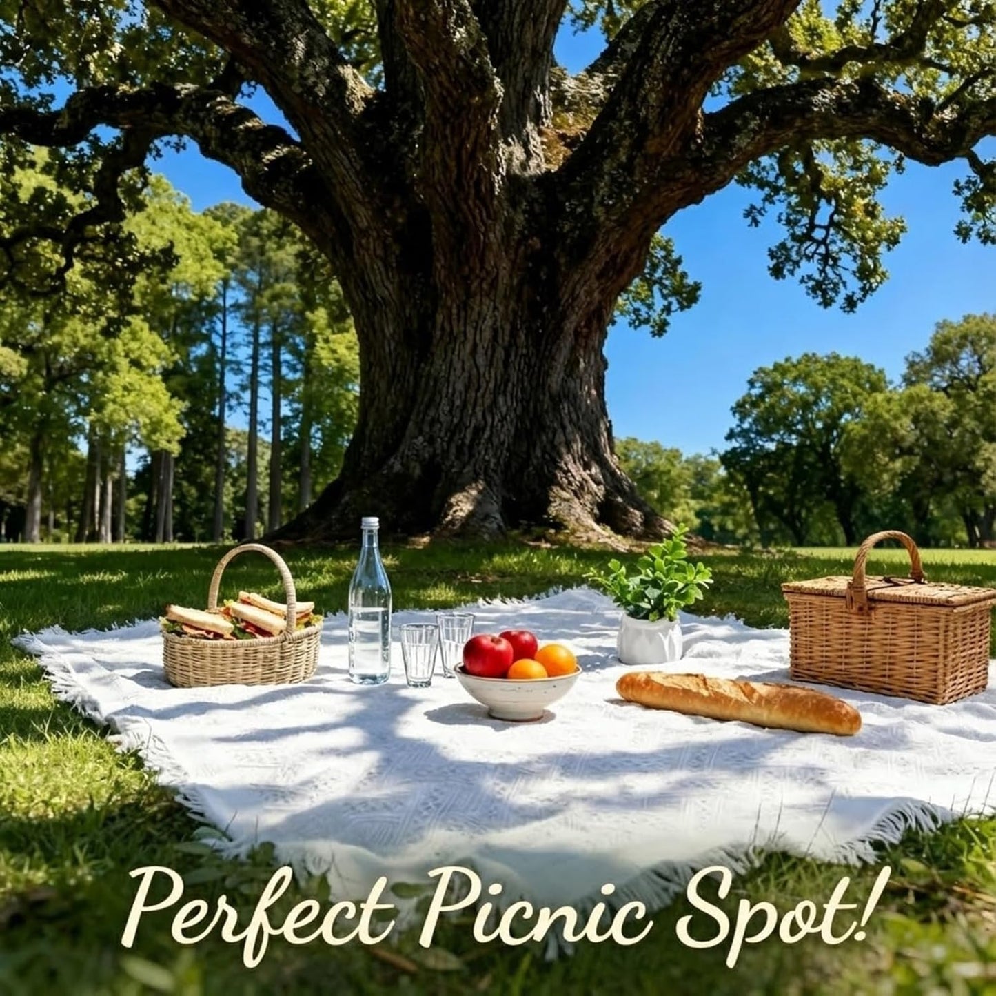 White Picnic Blanket, Extra Large Soft Cotton Gauze Picnic Rug 71"x71", Lightweight Breathable Blanket with Leather Handle, Machine Washable for Beach, Camping, Park, Couples (Yellow)