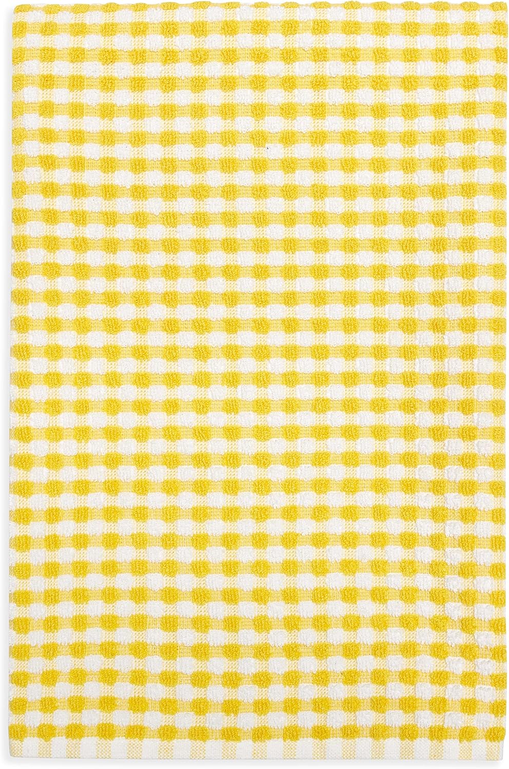 Gingham Check Terrycloth Kitchen Dish Towel Absorbent Large 18 x 28 Inches with Hanging Loop, Set of 4 (Lemon Yellow)