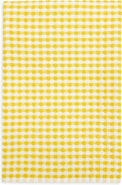Gingham Check Terrycloth Kitchen Dish Towel Absorbent Large 18 x 28 Inches with Hanging Loop, Set of 4 (Lemon Yellow)