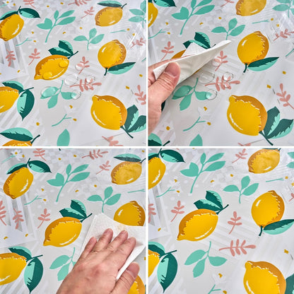 54x84 Rectangle Lemon Pattern Print PVC Tablecloth, Lace Vinyl Tablecloth, Waterproof Oilproof Transparent Decorative Table Cloth for Dining Kitchen Party Home Decoration