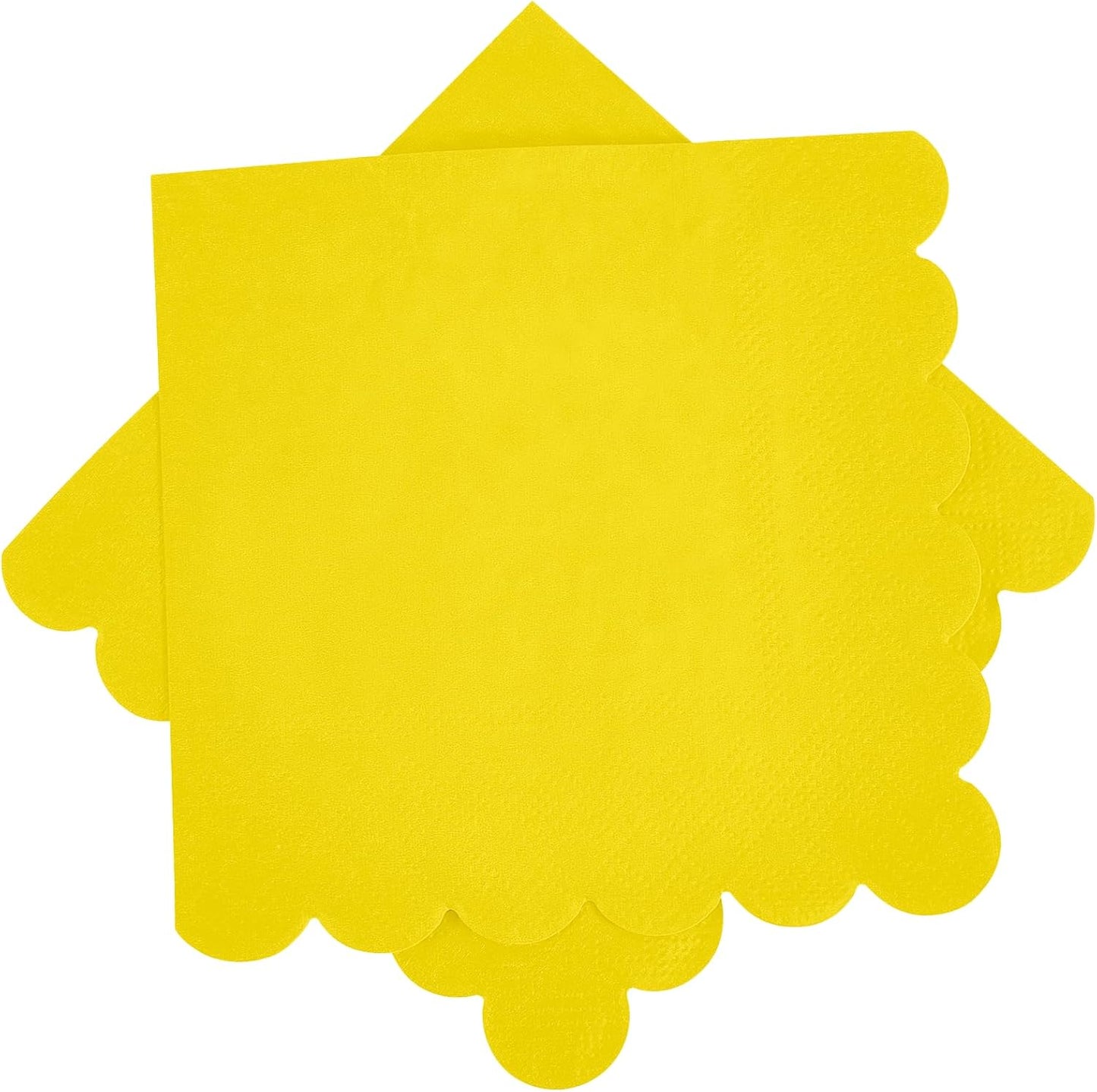 100-Pack Yellow Cocktail Napkins, 5x5 Inch Disposable Scalloped Edge Napkins, 3-Ply Yellow Paper Napkins for Weddings, Birthday, Easter, Mother's Day,Baby Shower, Spring&Summer Party