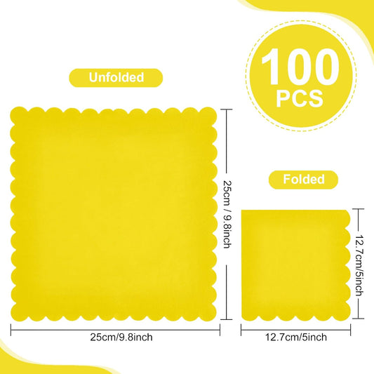 100-Pack Yellow Cocktail Napkins, 5x5 Inch Disposable Scalloped Edge Napkins, 3-Ply Yellow Paper Napkins for Weddings, Birthday, Easter, Mother's Day,Baby Shower, Spring&Summer Party