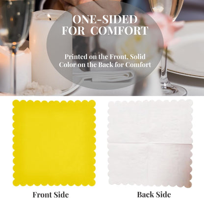 100-Pack Yellow Cocktail Napkins, 5x5 Inch Disposable Scalloped Edge Napkins, 3-Ply Yellow Paper Napkins for Weddings, Birthday, Easter, Mother's Day,Baby Shower, Spring&Summer Party