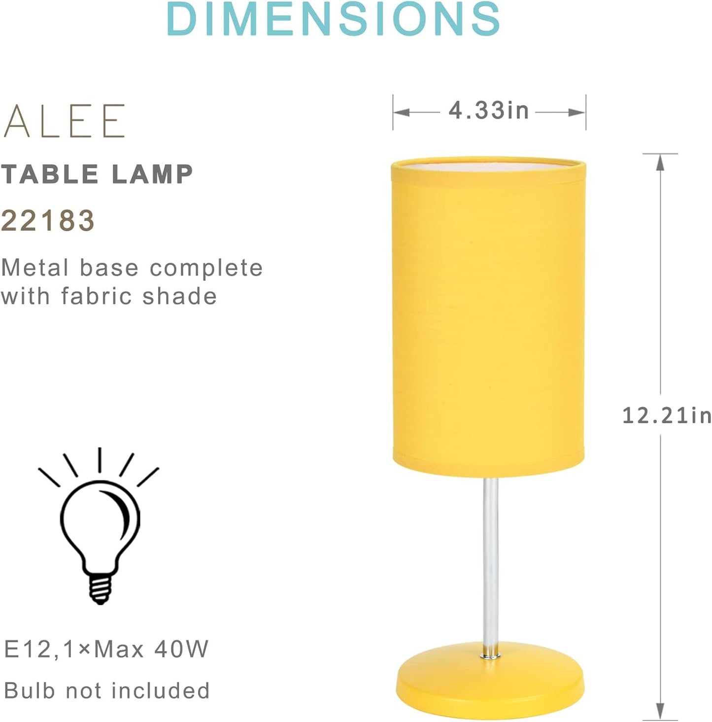 Alee Modern Set of 2 Yellow Table Lamps for Living Room & Bedroom, 4.33H12.21IN, Bulb Excluded